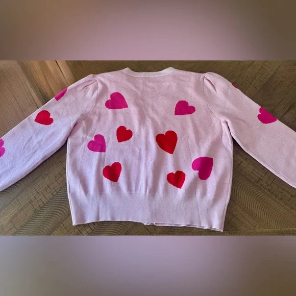 💕 Pink Heart Patterned Women's Button-Up Sweater - size XL - Picture 12 of 16